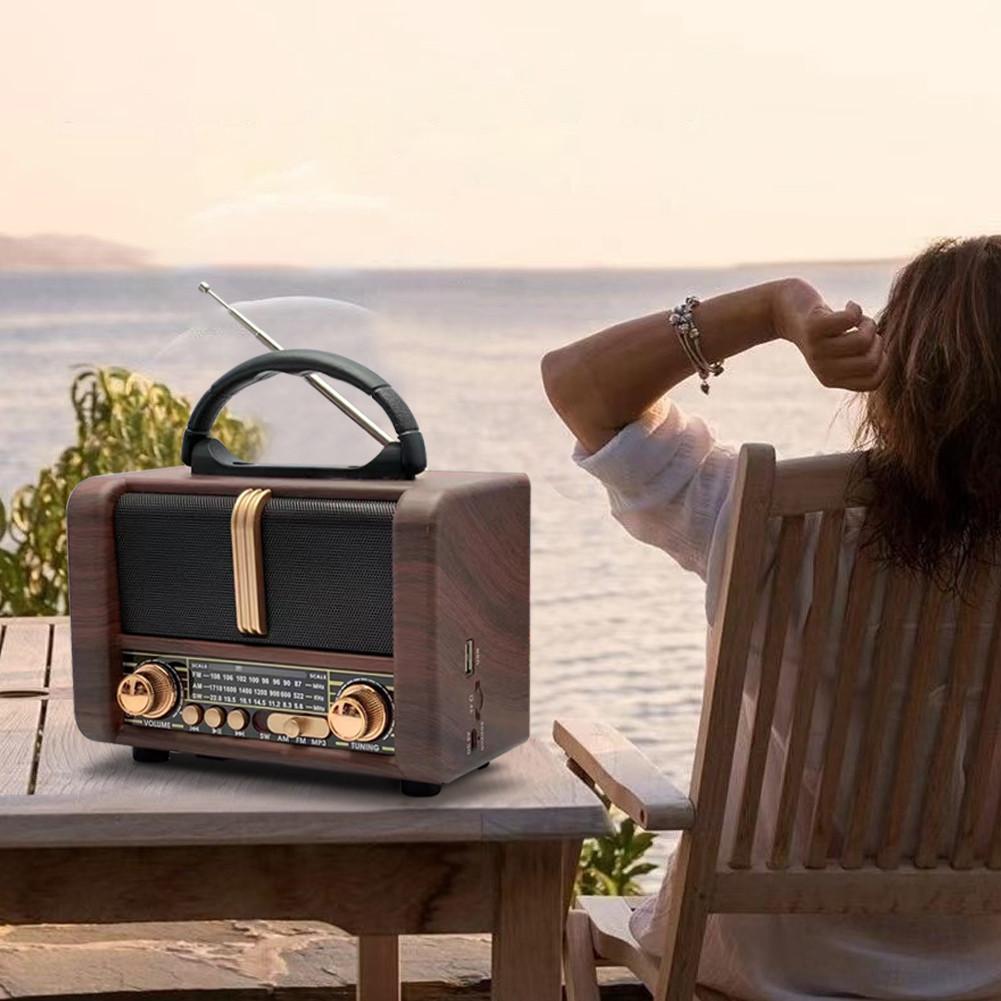 Vintage Wireless Speaker with FM Radio Bluetooth USB TF Mp3 TWS Wood Design