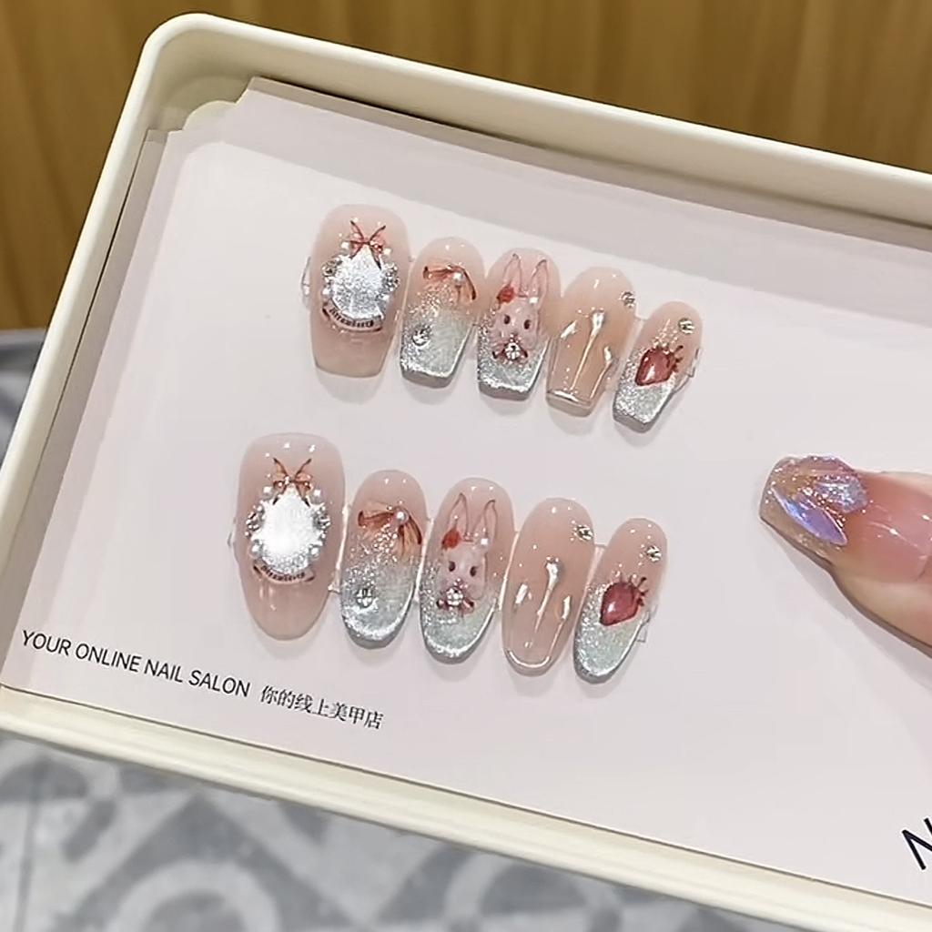 Pure Hand-made Phototherapy Wearer Rococo Rabbit Cute Reusable Nail Art Patches Can Be Removed