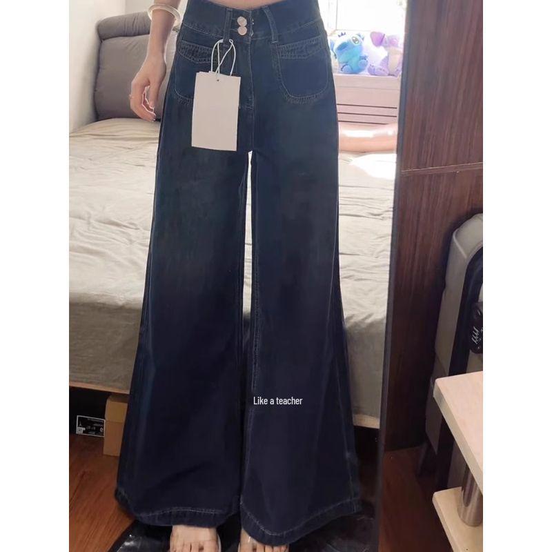 2025 Retro Wide-Leg Plus Size Jeans for Women - Slimming Pear Shape Fit, Loose BF Lazy Style