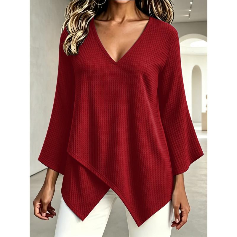 DICFY Women's Fashion Casual Long Sleeve V-Neck Blouses & Shirts