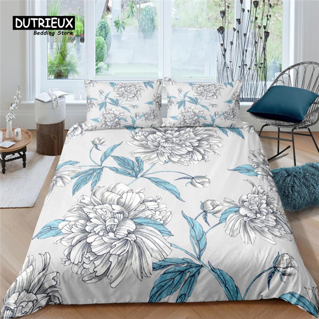Comforter Home Living Luxury Peony Flower Print 2/3Pcs Queen Size And King Size Kid Bedding Set Eu/Us/Au Size