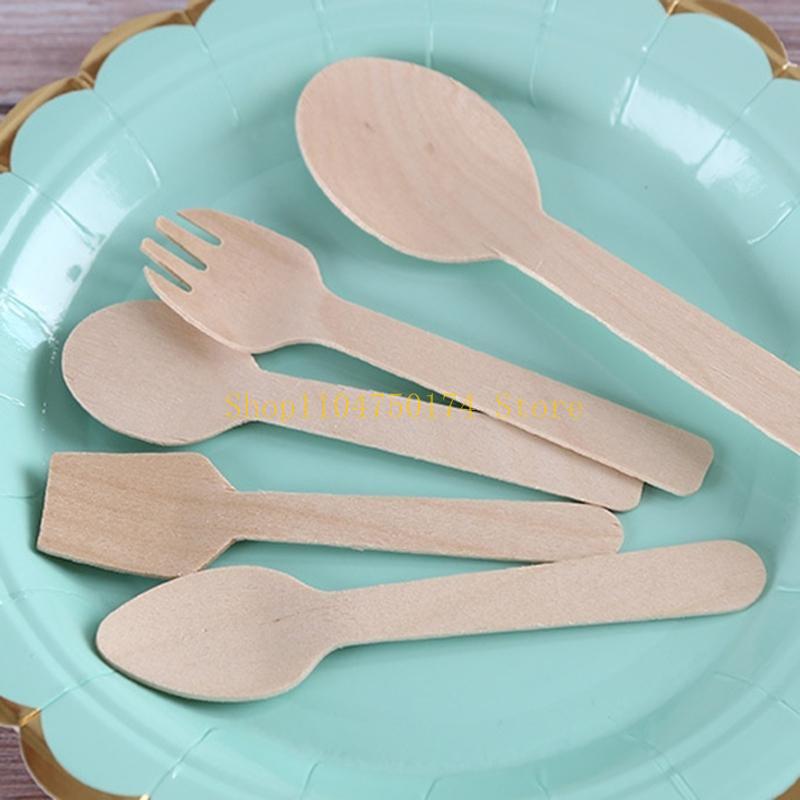 (Pack of 100) Disposable Wooden Cutlery Set Wedding Birthday Party Tableware top sale