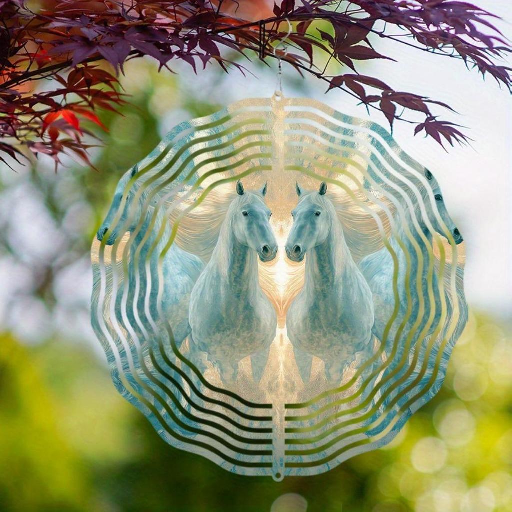 10 Inch Metal Wind Chime with 360 Degree Hanging Hook Artistic Horse Design for Garden Balcony Outdoor Decor All Seasons