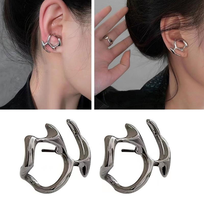 Fashion Liquid Metal Hollow Stud Earring Vintage Unusual Silver Color Irregular Metal Earrings For Women Jewelry