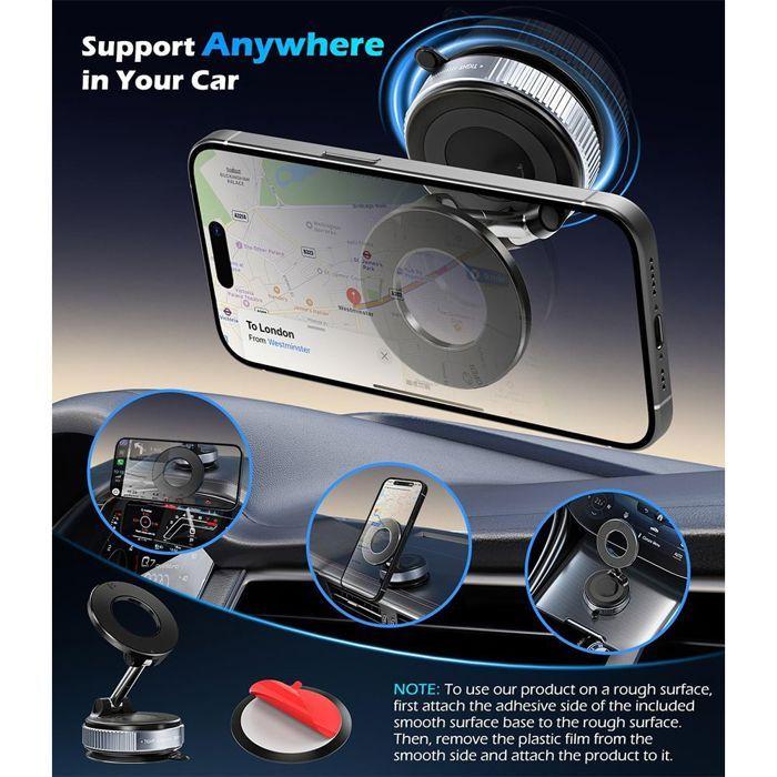 Support Téléphone - Universel - Noir - Magnétique - Antidérapant - Rotatif 360°