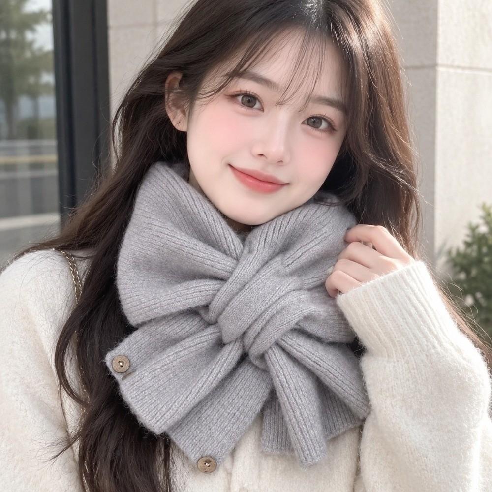 Thickened Short Knit Neckerchief Adjustable Fit Crossed Button Muffler Students