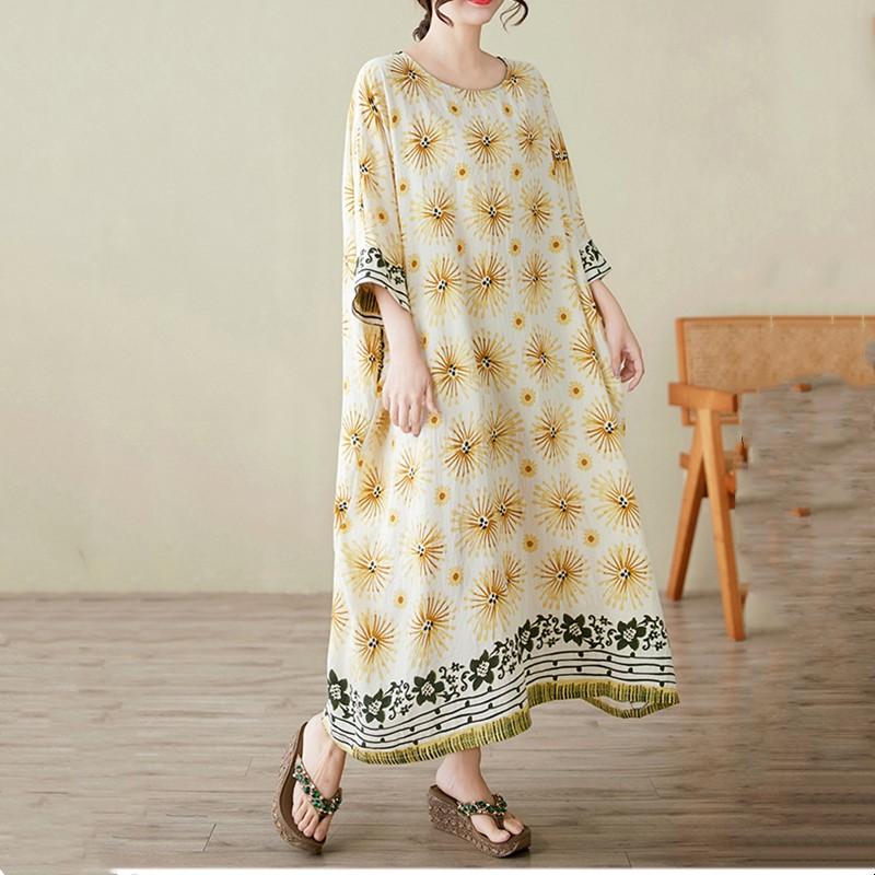 

Новое винтажное платье с цветочным принтом больших размеров с коротким рукавом для женщин, повседневное свободное длинное летнее платье
