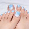 Blue White Daisy Glitter Toe Nails 24 Pieces Resin Material Short Round Design For Daily Wear