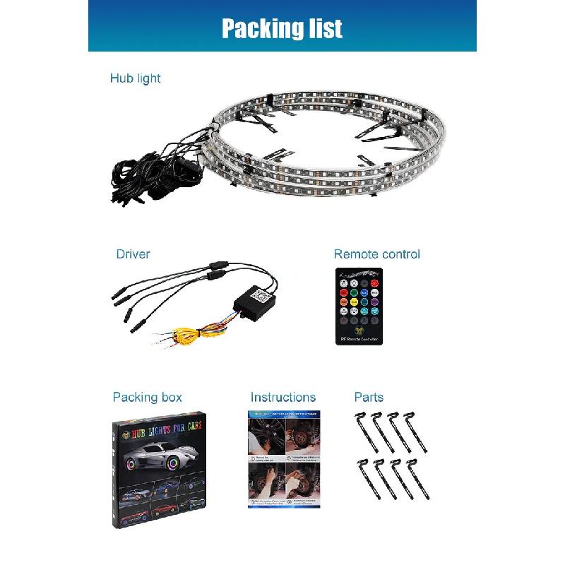 Symphony LED Car Hub Lamp Double Sided APP Remote Sound Control Waterproof Neon Wheel Ring 12V Auto Decorative Atmosphere Light
