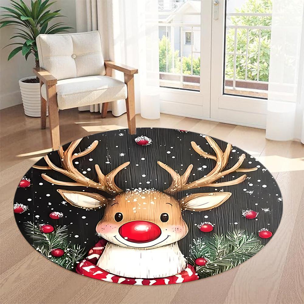 Elk Round Floor Mat Design for Dining Room Entryway Bedrooms Game Room Anti-slip Round Rug Decorate Offices Perfect Gift for Friends Family
