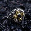 Retro Golden Vajra Adjustable Open Ring For Men Silver-plated Copper Gothic Punk Edgy Jewelry Tibetan Accessories Blessing Gift