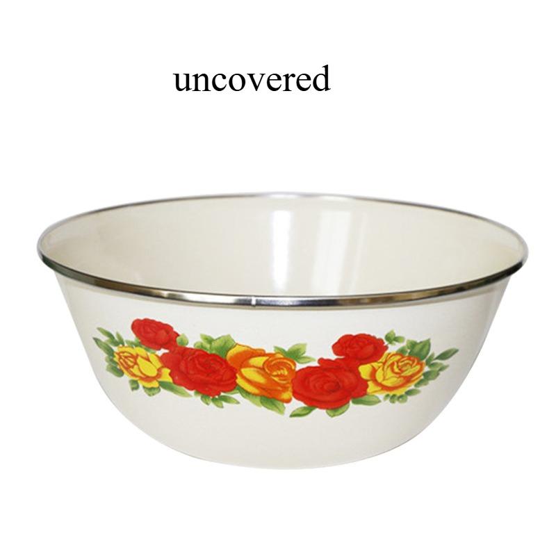 Vintage Floral Enamel Bowls Sturdy Round Freshness Preservation Bowl for Fruits, Vegetables, Salads, and Dry Food