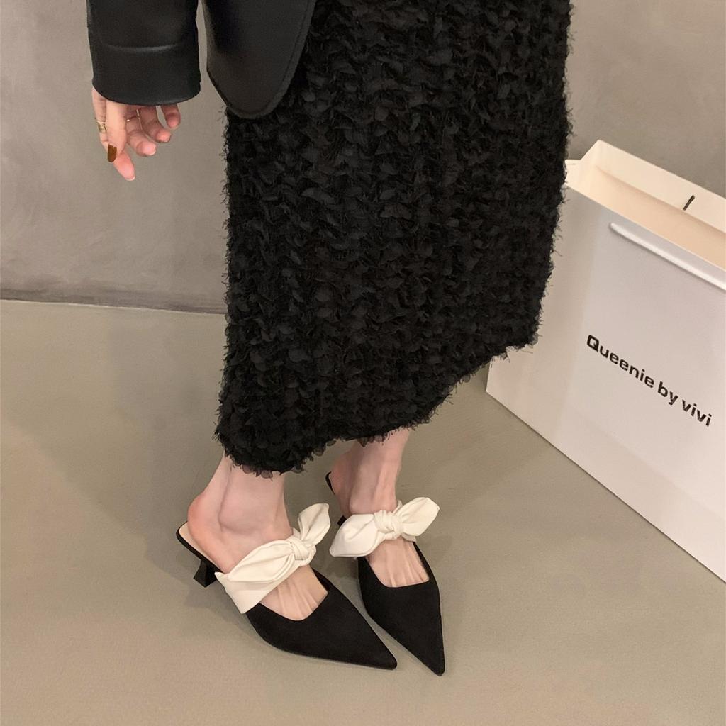 French Xiaoxiangfeng Bag Head Half Slippers Fairy Shoes Wear 2025 New Spring and Summer Bow High Heel Sandals