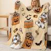 Cute Ghost & Pumpkin Flannel Throw Blanket | Halloween Christmas Theme, Lightweight Soft Warm Cozy, Non-Bulky for Home Lounge