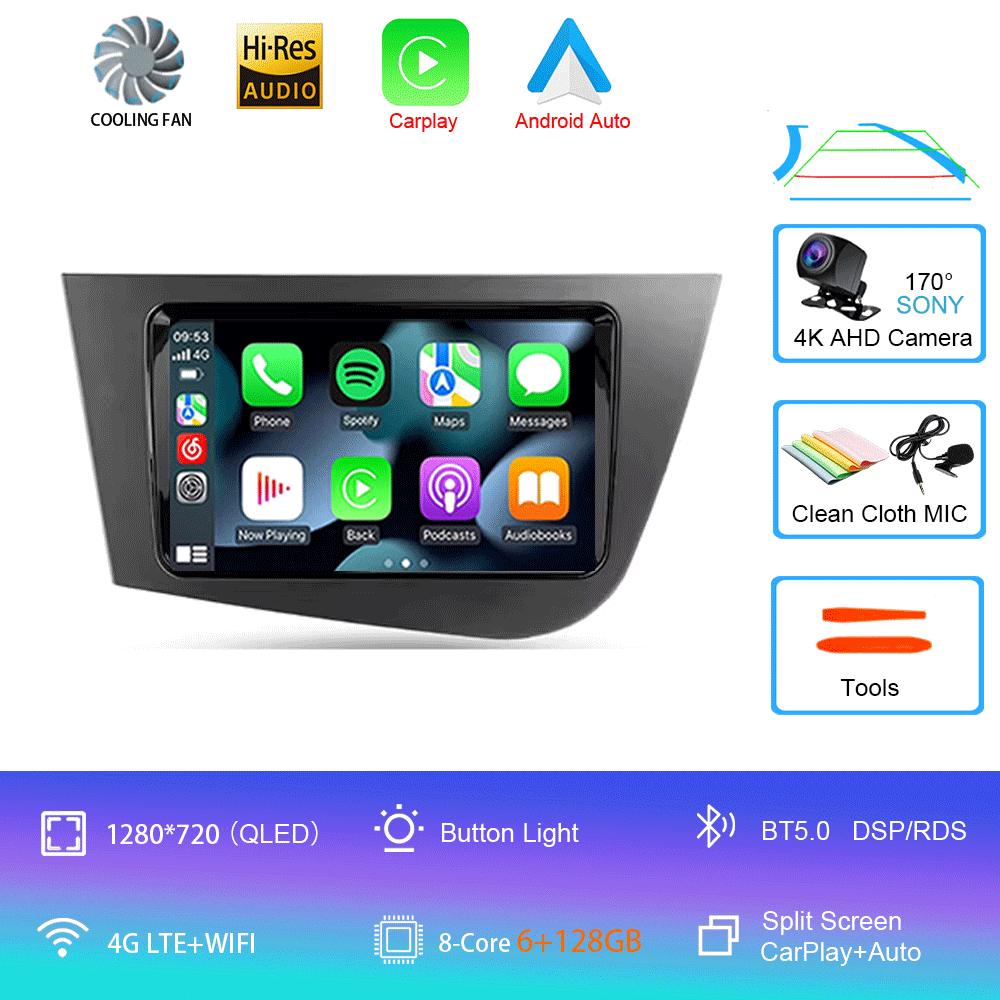 Car Radio Android 14 Carplay For Seat Leon 2 MK2 2005 2006 2007 - 2012 Navigation GPS Multimedia Player WiFi+4G Stereo BT 2 DIN