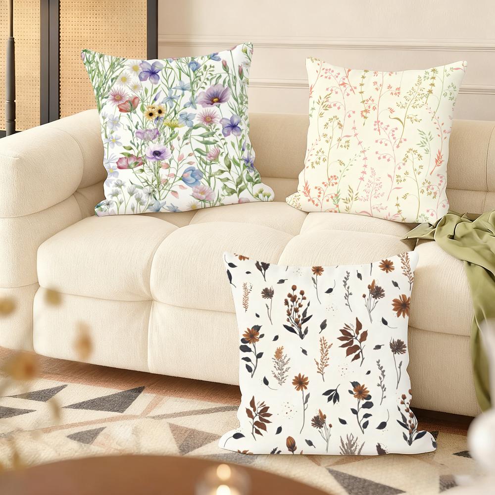 Boho Wildflowers Pattern Cushion Cover Soft Short Plush Pillow Cover Smooth Cozy Texture Aesthetic Cushion Case Home Decor