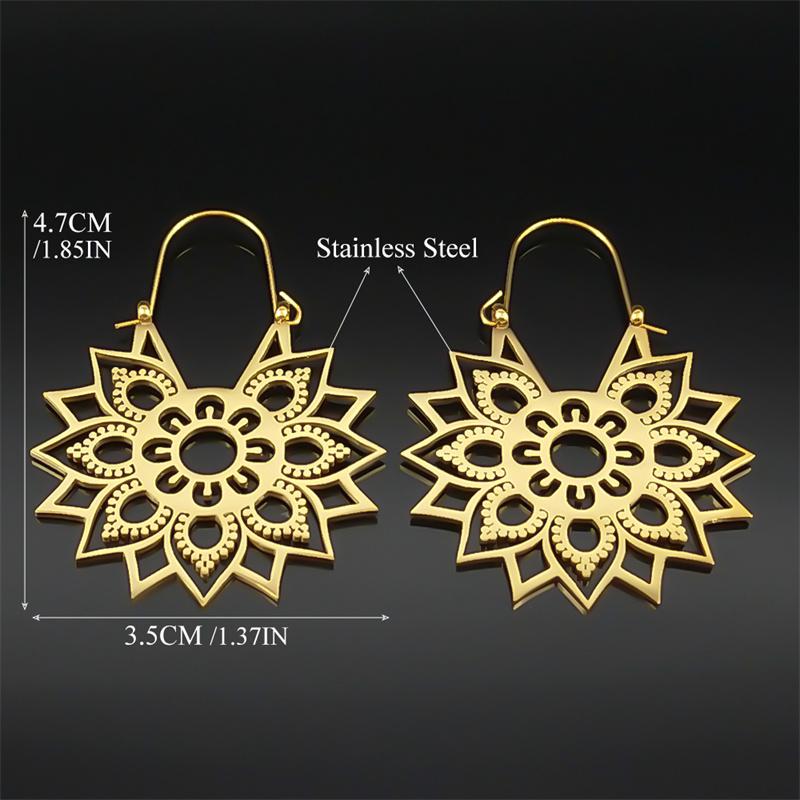Trendy Yoga Lotus Flower Earrings Stainless Steel Gold Color Hoop Earrings for Women Jewelry boucles d'oreilles E9360S01