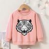 Kids Crewneck Sweatshirt, White Tiger Graphic Print, Casual Tops for Spring & Autumn