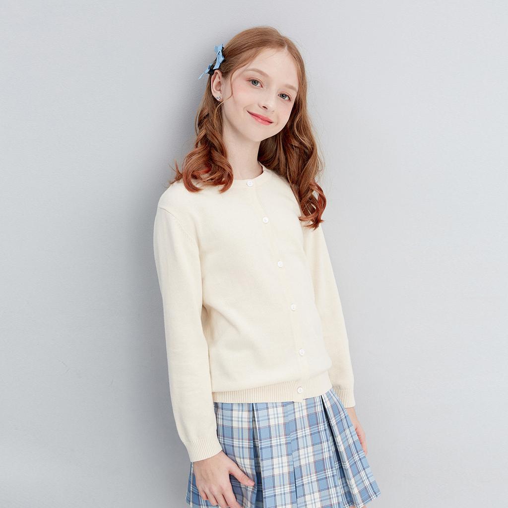 Girls' Simple Long Sleeve Knitted Cardigan