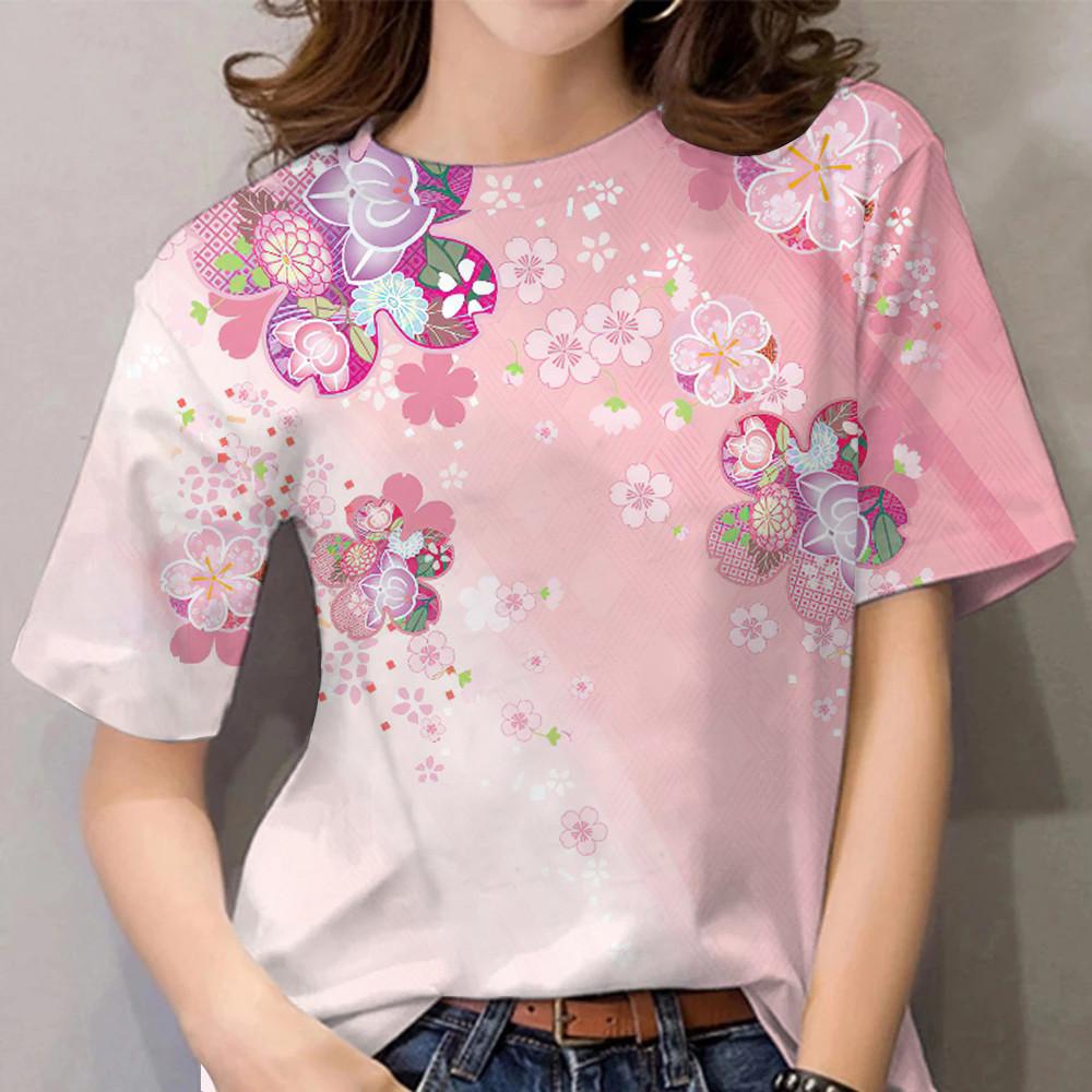 Women's clothing rainbow printed graffiti T-shirt short sleeved casual T-shirt women's oversized T-shirt