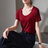 U-neck short sleeved t-shirt for women in summer 2025, fashionable and versatile, slimming solid color casual top