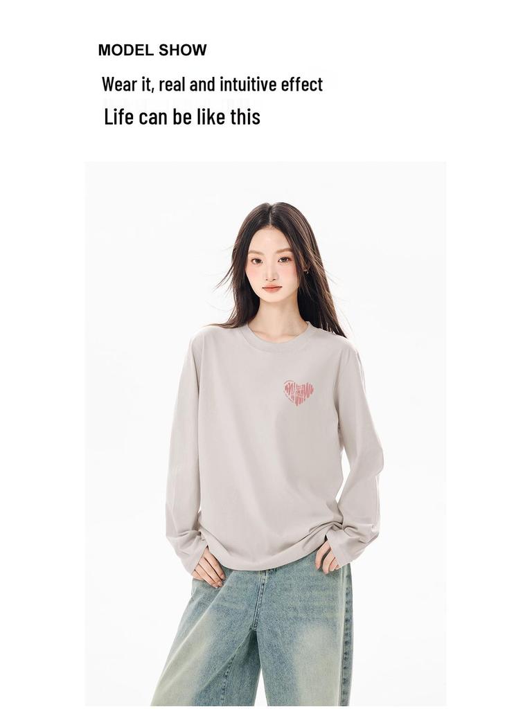 Women's 2025 American Style Pure Cotton Long-Sleeve T-Shirt: Loose Fit, Ideal for Autumn/Winter.