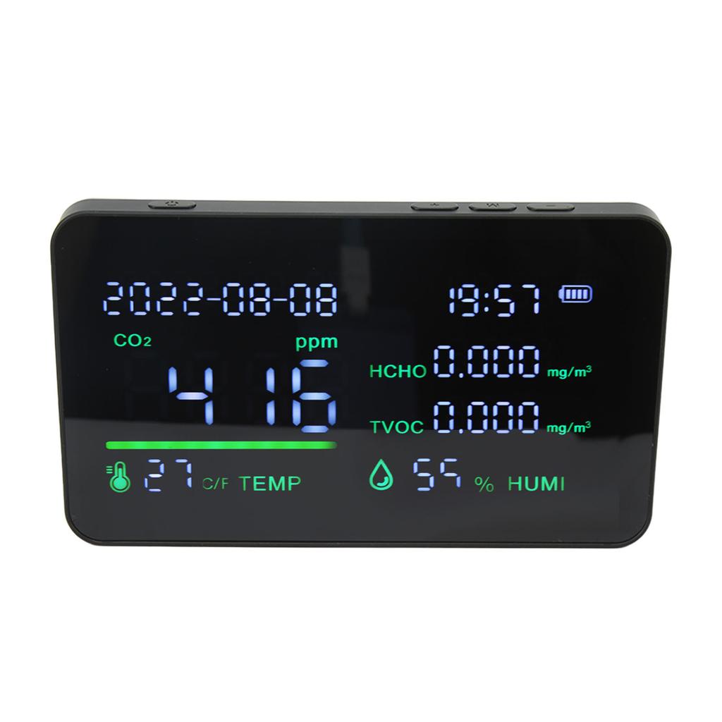 Air Quality Monitor CO2 Detector USB Charging Carbon Dioxide HCHO Temperature Humidity Detector with Large Screen