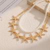Vintage Frosted Starfish Pearl Double Layer Necklace