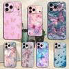 Pink Butterfly Pattern For iPhone 12,14,13,15,16,11,17,X,Mini,XR,SE,XS,Plus,Pro,Max,8,7,Soft Silicone Black Case