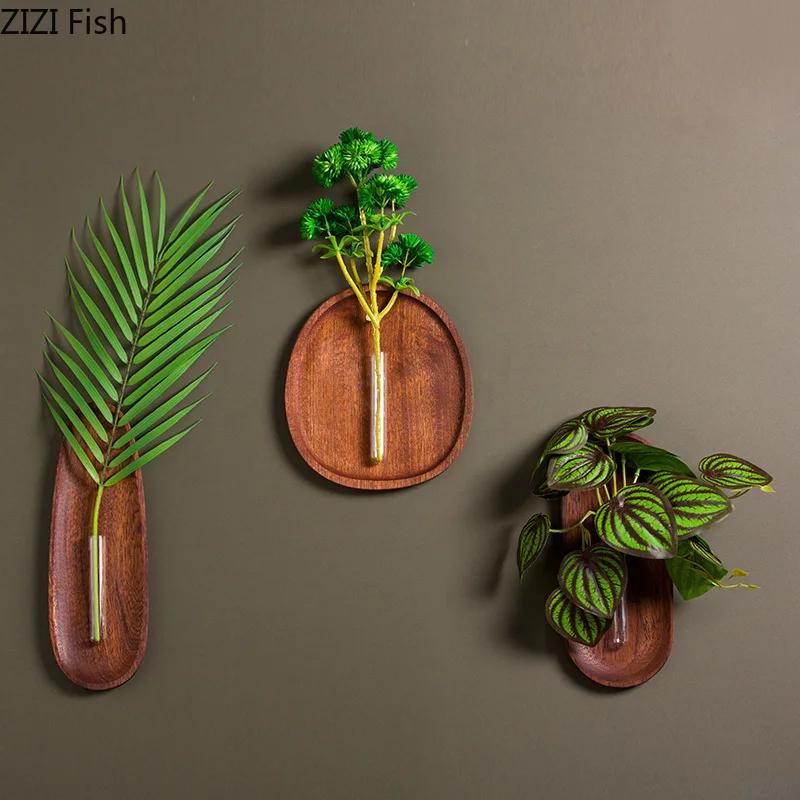 Creative Wall Mounted Wooden Vase Plant Pots Living Room Decoration Background Wall Hanging Flowers Arrangement Flower Vase