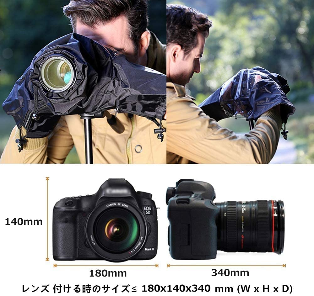 JJC SLR Rain Camera Rain Cover for Lenses Double Waterproof Zipper Design with Clear Compatible with Sony Nikon Z6 Canon EOS and Rainproof and