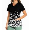 Women's Casual Printed V-Neck Pocket Side Slit Short Sleeved Top Short Sleeved Top