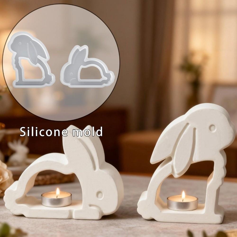Non-Stick Easter Bunny Mold Flexible Silicone Rabbit Mold Candle Holder Mold  Home Decor