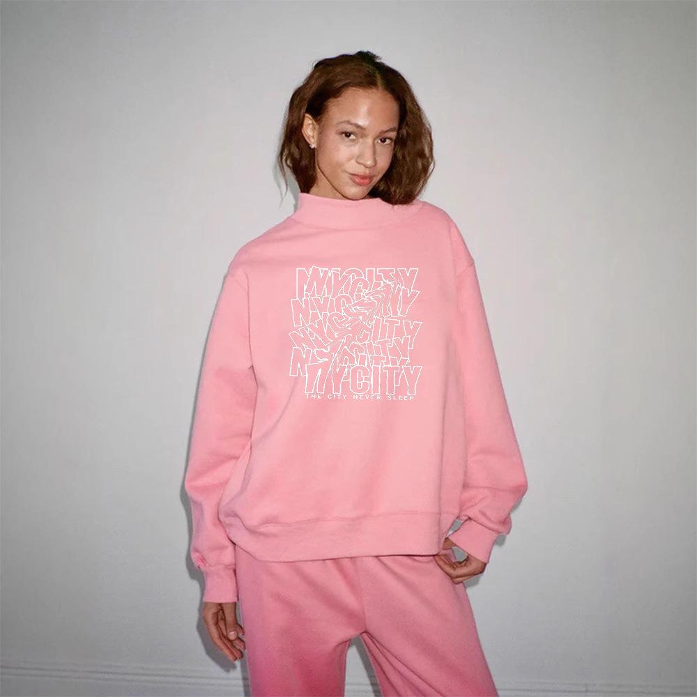 Trendy European Autumn Women's High Neck Loose Fit Long Sleeve Hoodie