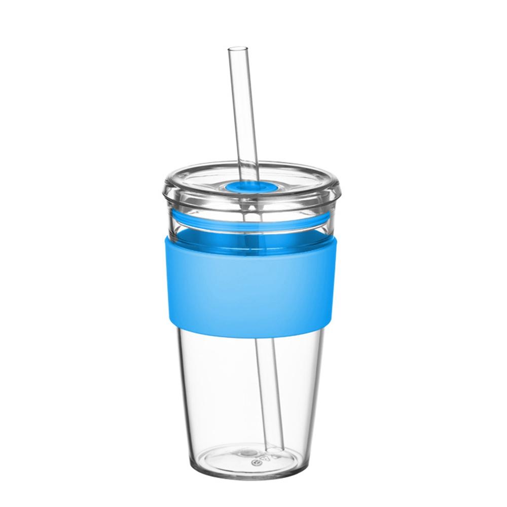 450ml Tritan Straw Cup Water Bottle Coffee Mug with Sleeve Portable Drinkware for Home/Office (No FDA, BPA-Free)