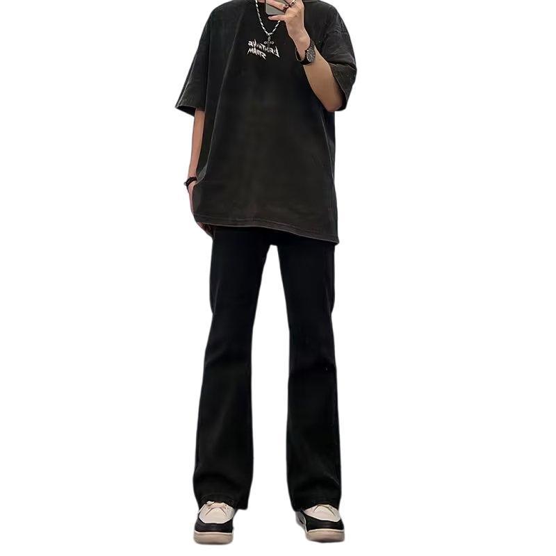 

Мужские джинсы 2024, новинка весны и лета, американские прямые тонкие черные свободные повседневные брюки с микро-клеш, большой размер S-3XL S чёрный