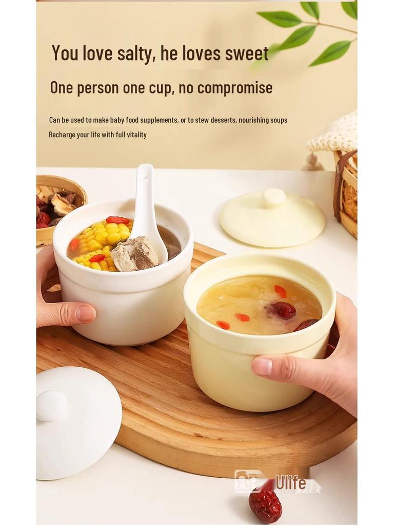 Bol à œuf cuit à la vapeur en céramique avec couvercle - Casserole à soupe double couche pour une personne