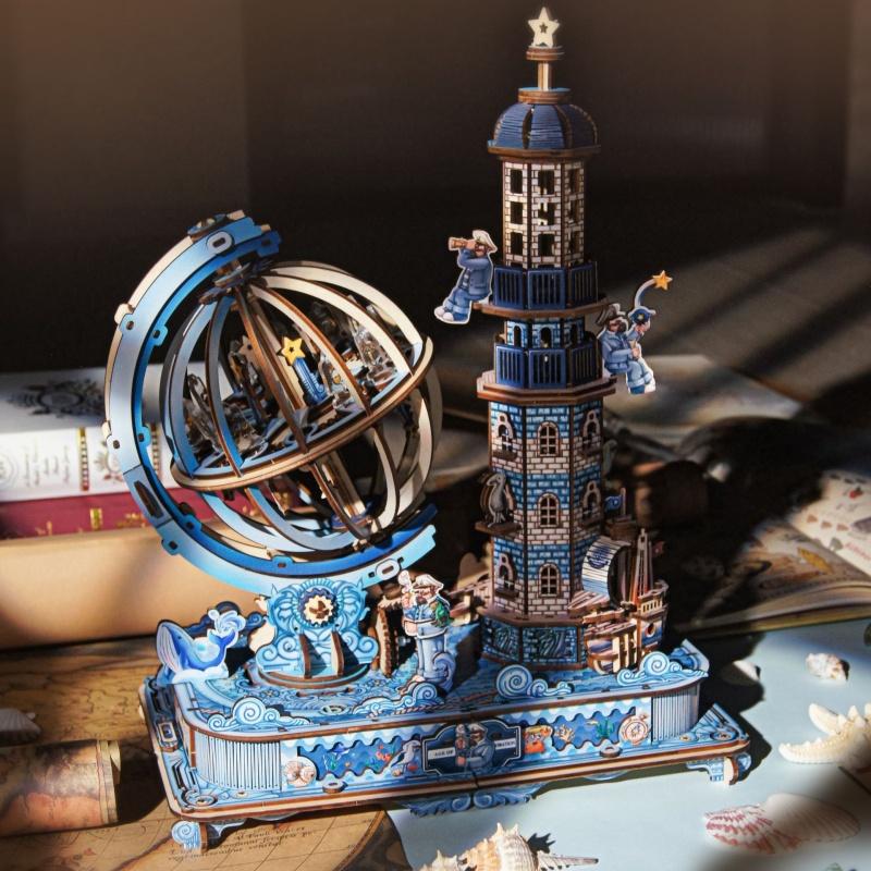OUZEY 3D Wooden Assembled Globe DIY Puzzle Desktop Decoration Creative Toy Gift Box Suitable for Teenagers