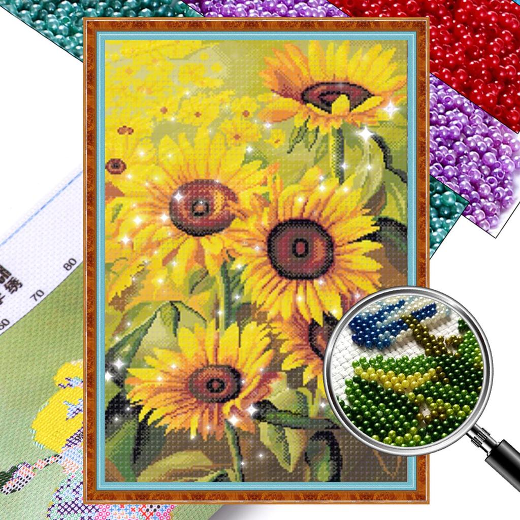 Full Embroidery Beaded Flower 9CT DIY Beadwork Kit for Living Room Home Decor