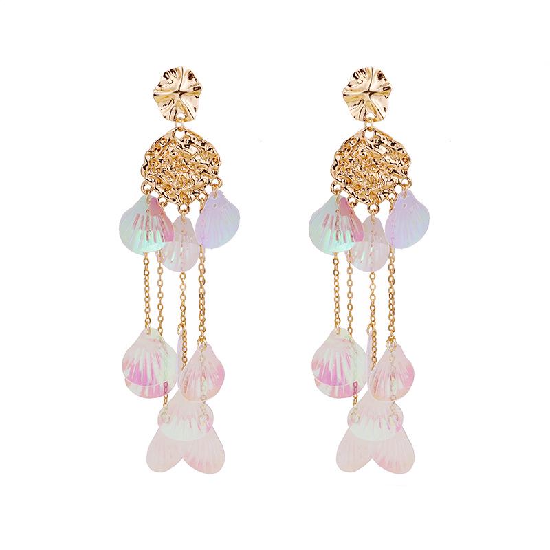 

Серьги-кисточки из цветных ракушек Silver Needle - Геометрические серьги-пусеты на длинной цепочке, Элегантные и женственные украшения