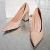 Spring and summer new European and American women's square heel patent leather work shoes fashion pointed high heels size 36-43