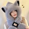 Thickened Plush Bear Hat Scarf Two-Piece Set Neck Warmer Hat Cute Fox Ear Plush Hat Scarf  Winter