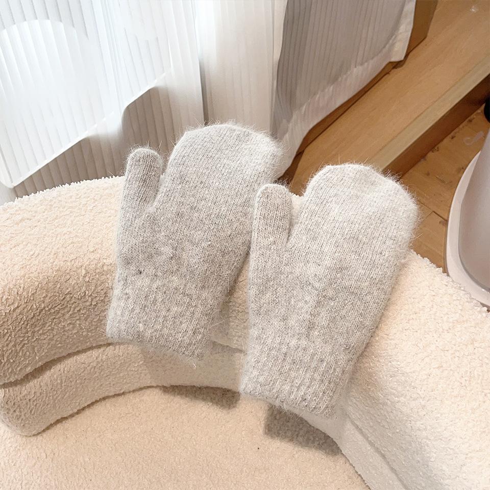 

Корейские универсальные вязаные теплые перчатки из кроличьей шерсти, женские осенние утепленные двухслойные флисовые перчатки для пальцев Double fleece светло-серый