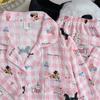 Cartoon Sweet Cute Letter Dog Print Women's Pajamas Lapel Neck Plaid Korean Design Pajamas Set for Women New Spring Sleepwear