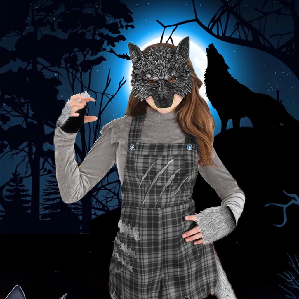 Maschera da Lupo Mannaro Maschera da Lupo con Coda Guanti Halloween Cosplay Animale Lupo Cattivo Lupo Mannaro Uomo Lupo Abbigliamento Accessori