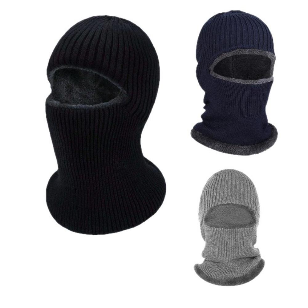 1pc Winter Warm Fleece Beanie Hats for Men,Outdoor Ear Protection Face Mask,Thick Bicycle Knitted Cap Scarf Windproof Visors Cap