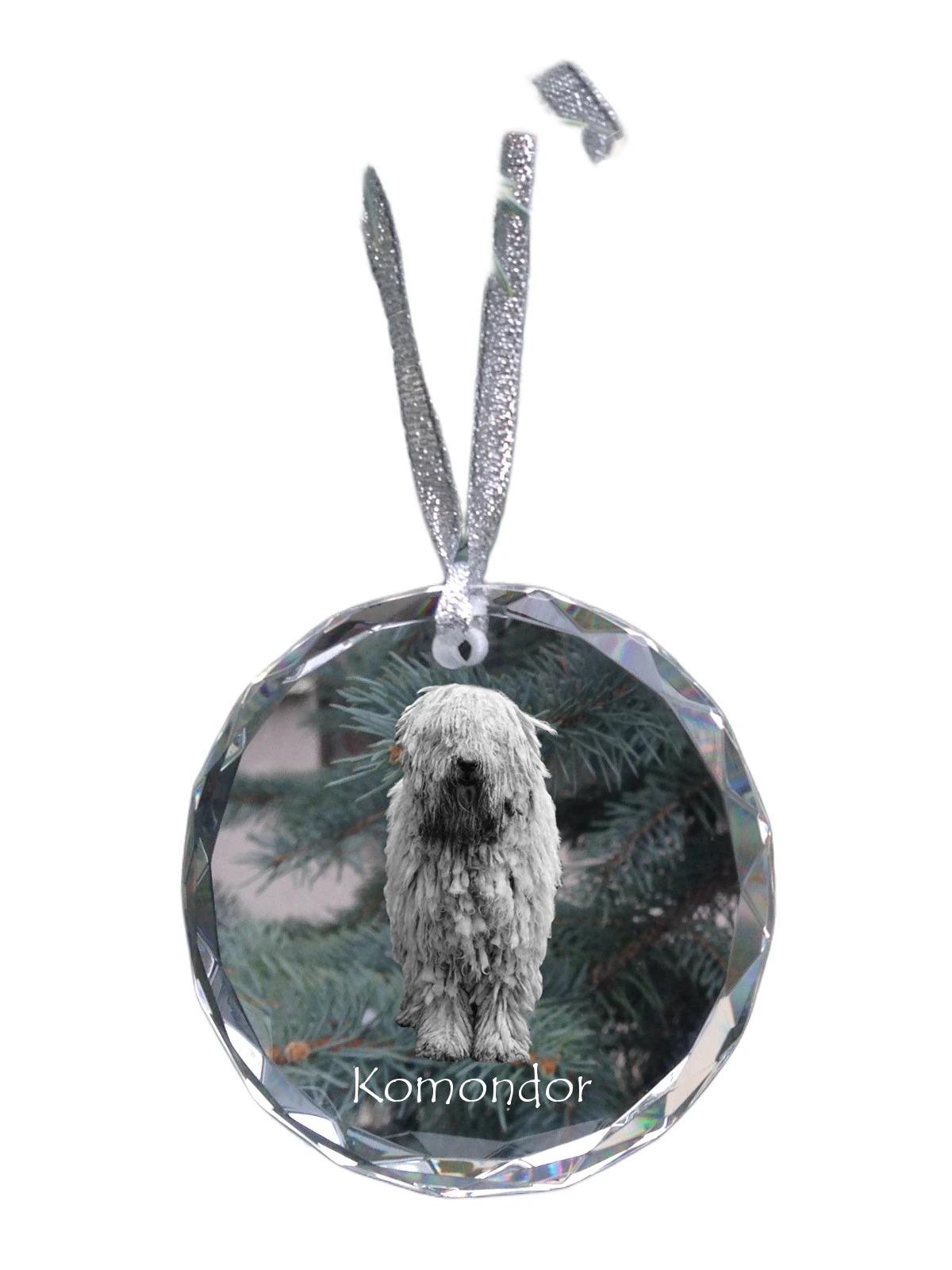 

Komondor, Hungarian sheepdog, Mop Dog - crystal bauble with a photo, dog photo in crystal, personalized Christmas tree ornament by Art-Dog brand прозорий
