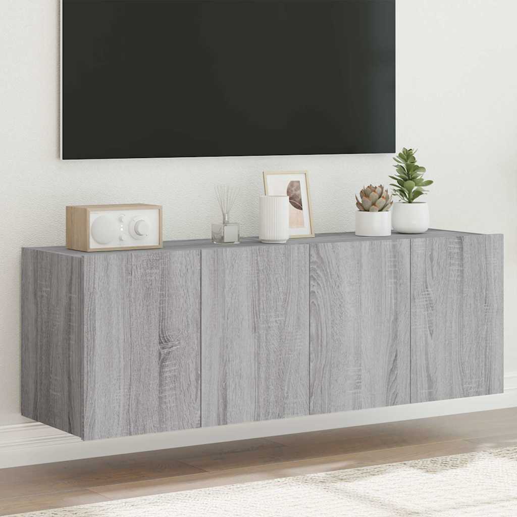Wall Mounted TV Cabinets with LED Lights 2 pcs Grey Sonoma 60 x 35 x 41 cm