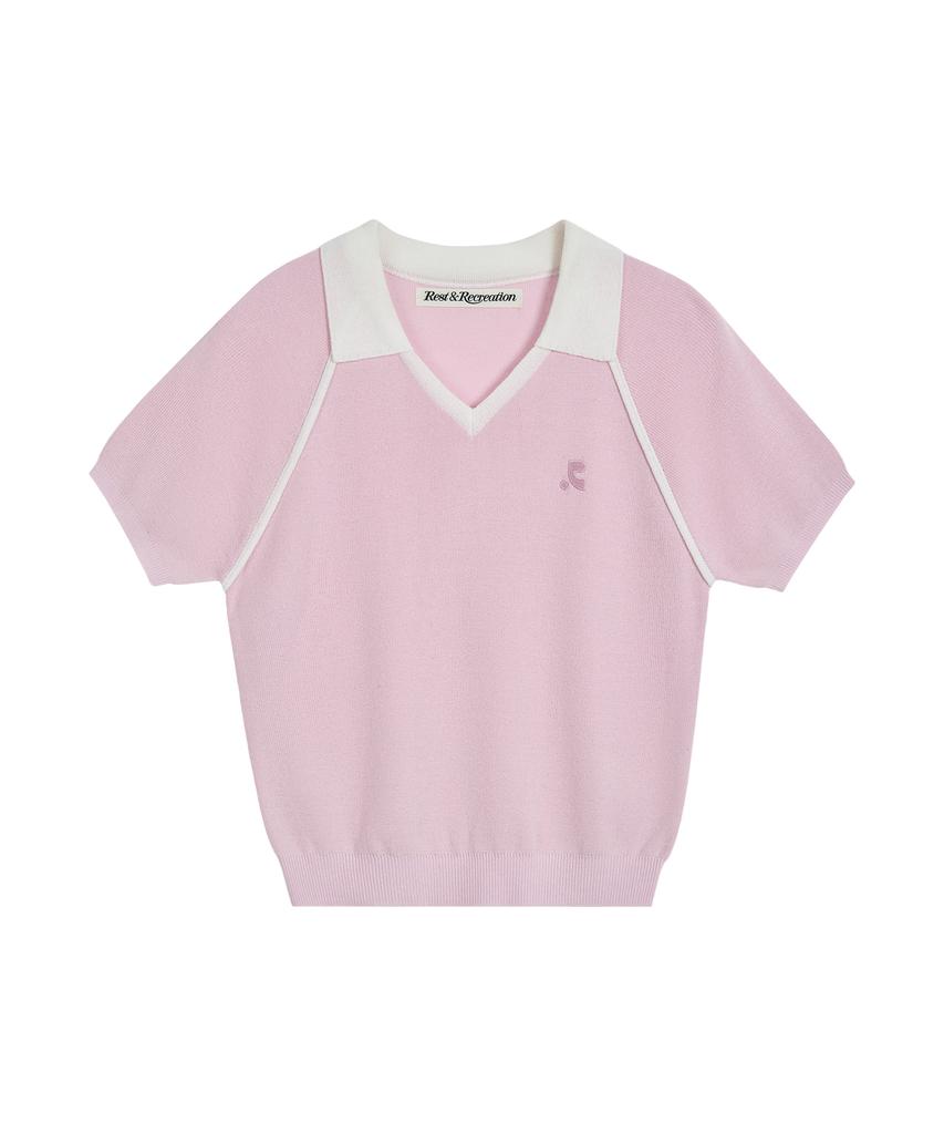 REST&RECREATION V-Neck Collar Knit Top - Pink