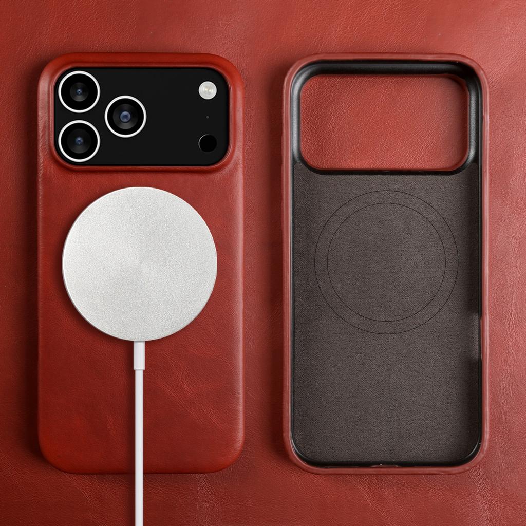 Vintage Oil Wax Full Covered Genuine Leather Case for Iphone 17 Pro Max 16 15 14 13 12 11 for Magsafe Magnetic Phone Cover Cases